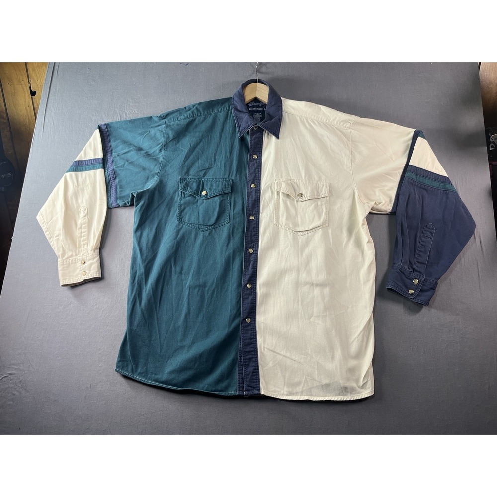 Wrangler Mens Western Pearl Snap Canvas Long  Sleeve Shirt Size Large